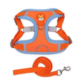 dog Harnesses and dog leash set; Pet Chest Strap Vest Dog Strap Small Dog Rope Wholesale Reflective Dog Towing Rope (Specification (L * W): S, colour: Orange)